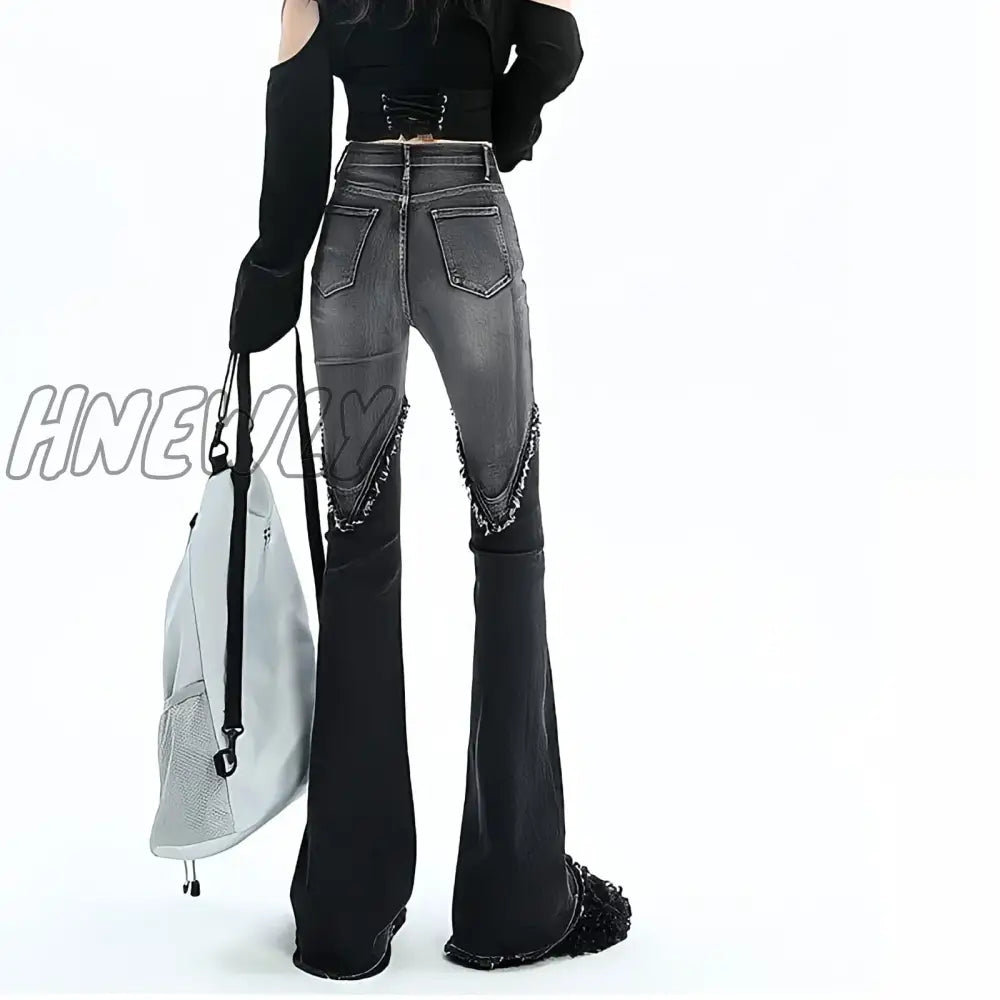 Hnewly Streetwear Y2K Jeans Women 90S Vintage Grunge Punk Korean Fashion High Waist Brushed Denim