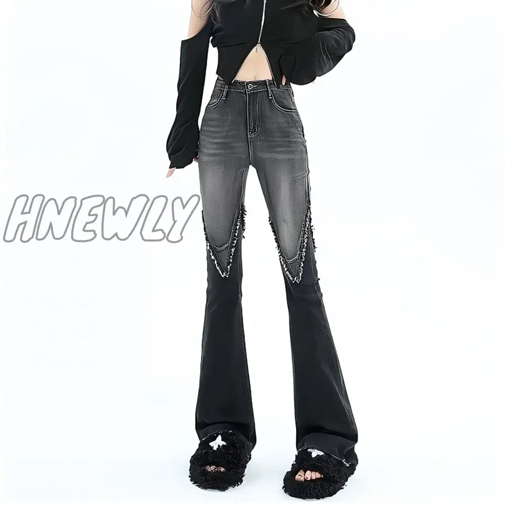 Hnewly Streetwear Y2K Jeans Women 90S Vintage Grunge Punk Korean Fashion High Waist Brushed Denim