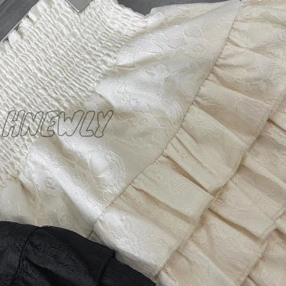 Hnewly Streetwear Y2K Ruffles Mini Skirts Women Sweet Kawaii High Waist Lace A Line Skirt Summer