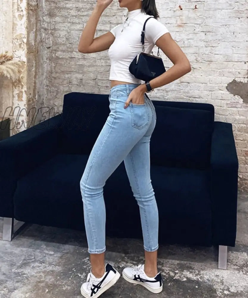 Hnewly Stretch High Waist Jeans Women New Skinny Slim Fashion Washed Trousers Female Denim Pencil