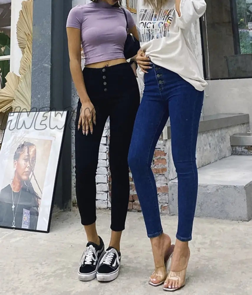 Hnewly Stretch High Waist Jeans Women New Skinny Slim Fashion Washed Trousers Female Denim Pencil