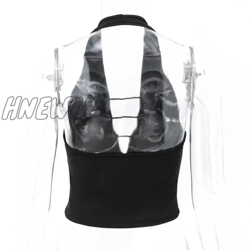 Hnewly Summer 2024 Halter Backless Sexy Hollow Out Y2K Crop Top Party Club Outfits Women Sleeveless