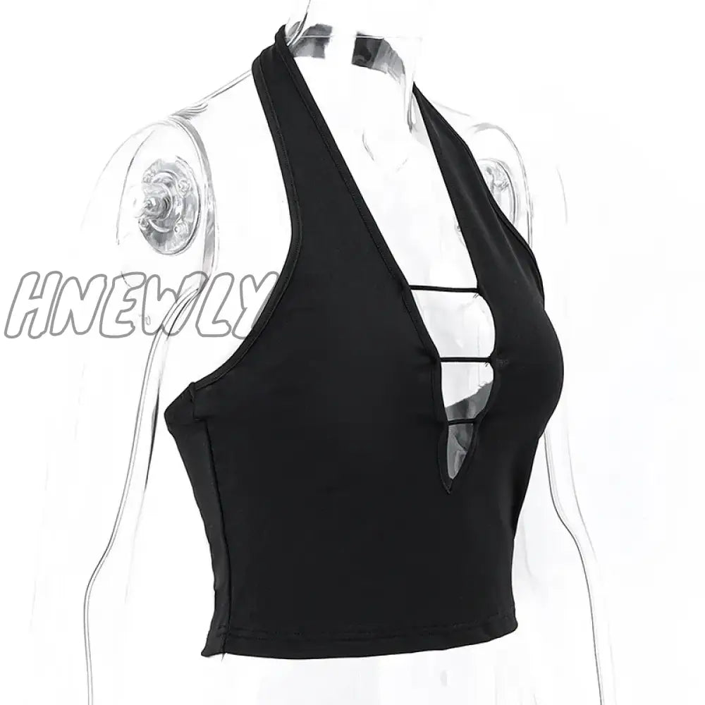 Hnewly Summer 2024 Halter Backless Sexy Hollow Out Y2K Crop Top Party Club Outfits Women Sleeveless