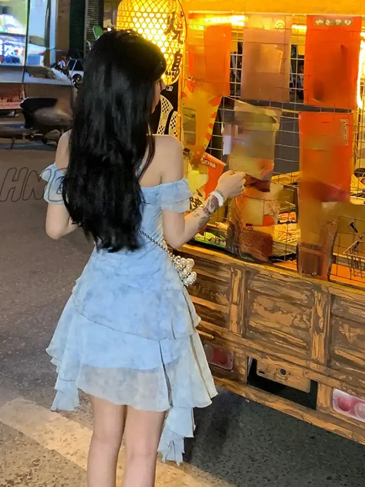Hnewly Summer Beach Style Flroal Dress Woman Chiffon Sweet Elegant Princess Korean Fashion Short