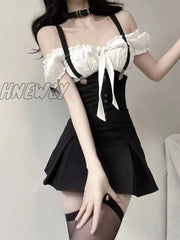 Hnewly Summer Black Bodycon Dress Women Even Party Y2K Min Korean Fashion 2 Piece Sets Suits Chic