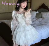 Hnewly Summer Butterfly Tie Fairy Princess Dress New Sequin Mesh Sweet Girl Puff Sleeve For Women