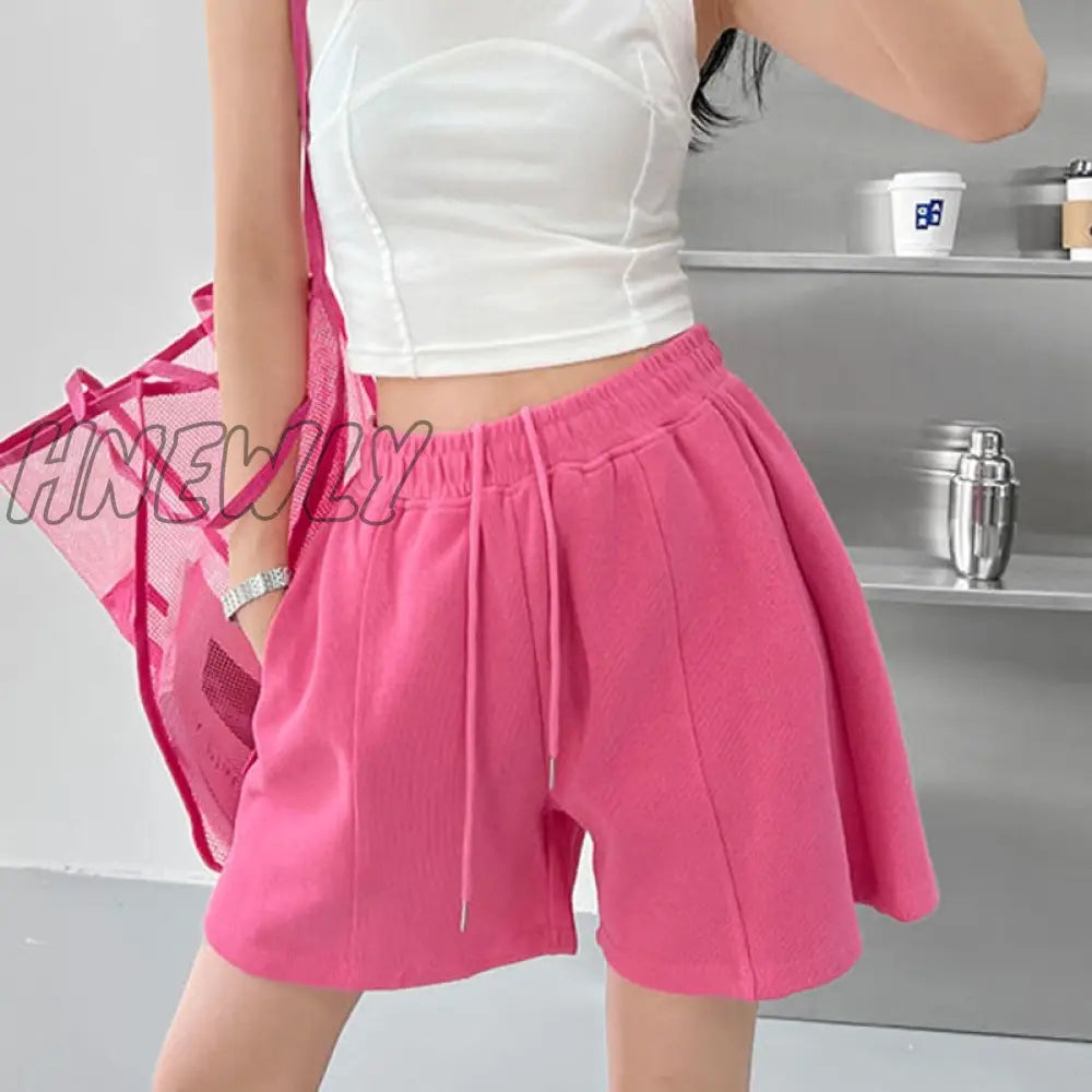 Hnewly Summer Casual Shorts Women Solid Color Elastic Waist Wide Leg Woman Blue Green Black Loose