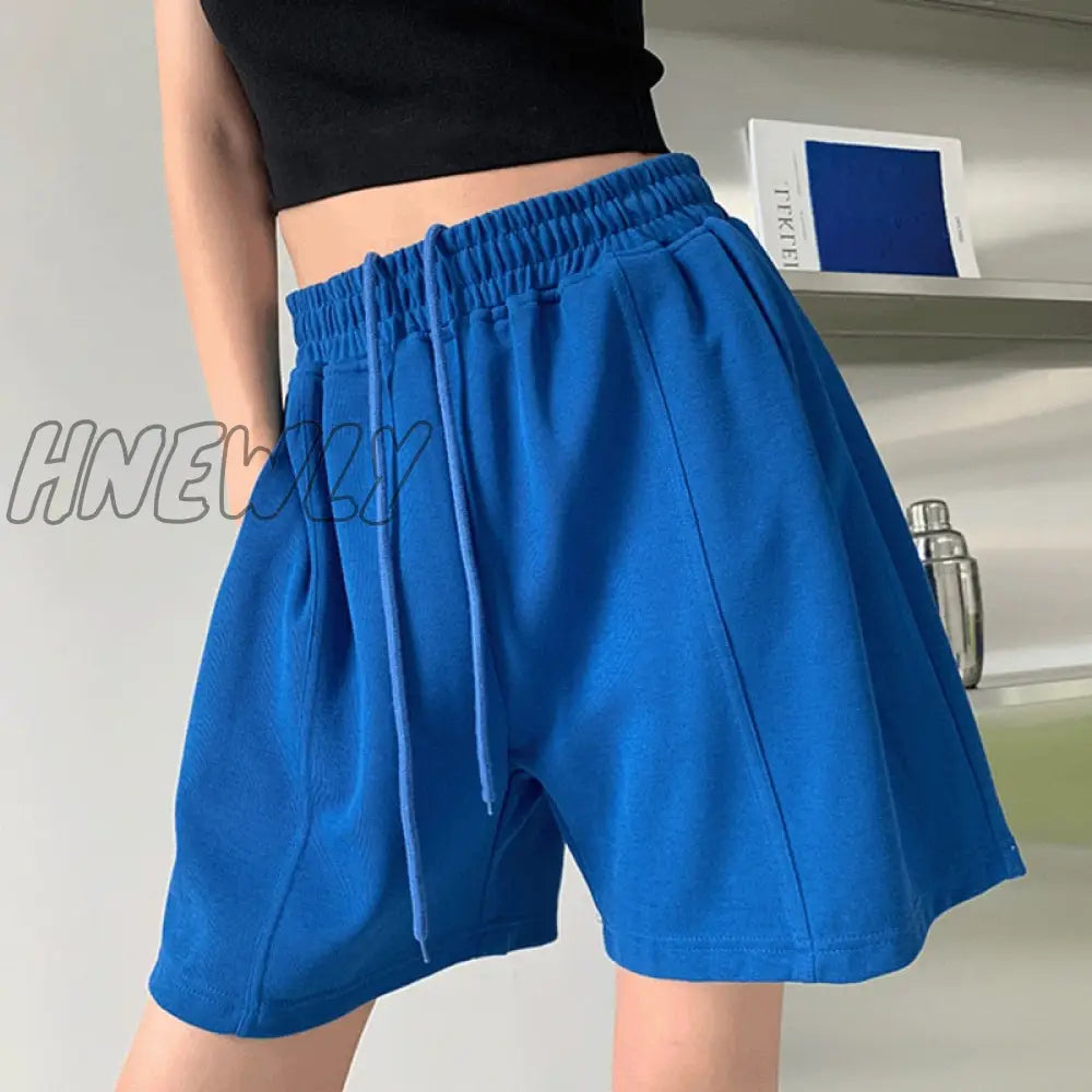 Hnewly Summer Casual Shorts Women Solid Color Elastic Waist Wide Leg Woman Blue Green Black Loose