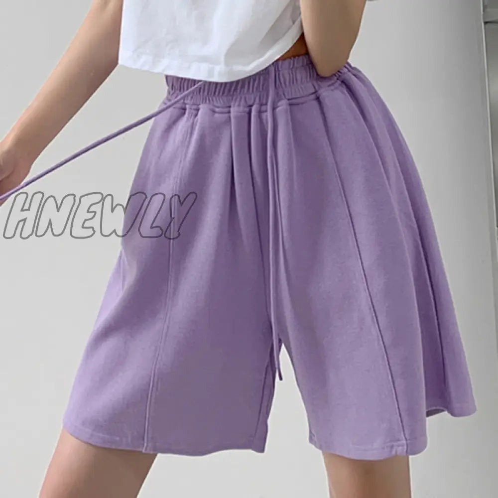 Hnewly Summer Casual Shorts Women Solid Color Elastic Waist Wide Leg Woman Blue Green Black Loose