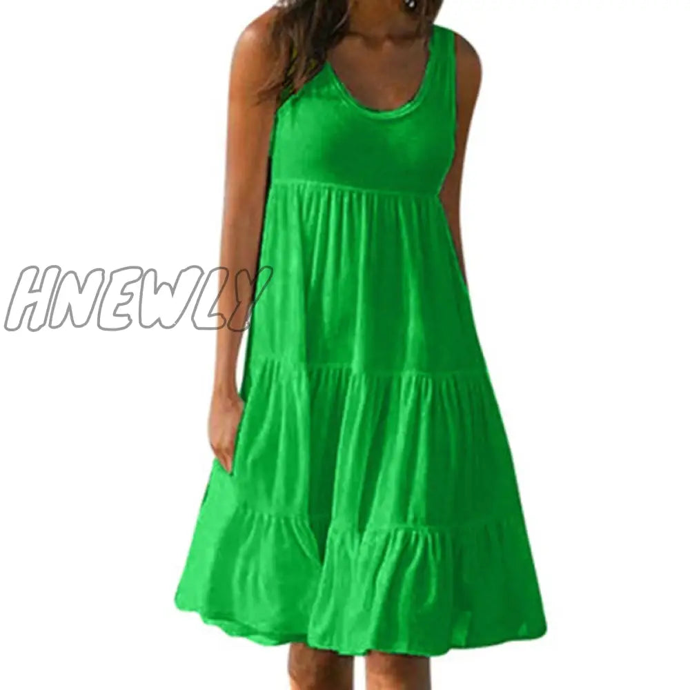 Hnewly Summer Casual Sweet Spaghetti Strap White Dress New Ladies V Neck Knee Length Big Swing