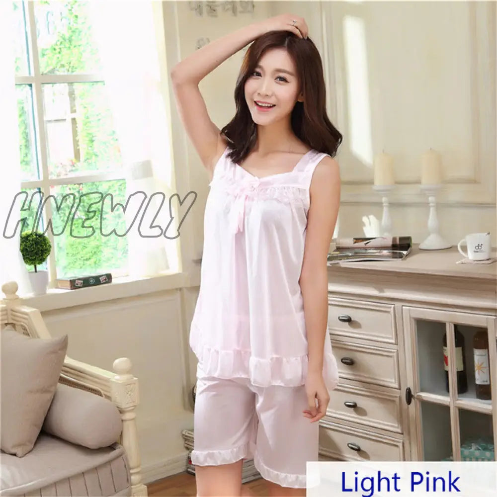 Hnewly Summer Cooling Women Faux Silk Satin Sexy Night Sleepwear Female Pajamas Set With Shorts