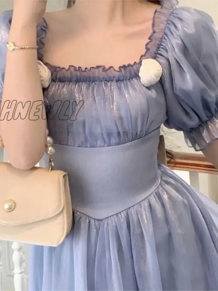 Hnewly Summer Dress France Fairy Sweet Dress Women Vintage Evening Party Midi Dresses Casual