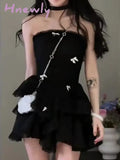 Hnewly Summer Even Party Black Dress Women Casual Corset Y2K Mini Office Lady Sleeveless Bodycon