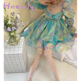 Hnewly Summer Fairy Princess Puff Sleeve Long-Sleeved Party Dress Temperament Fashionable Mesh