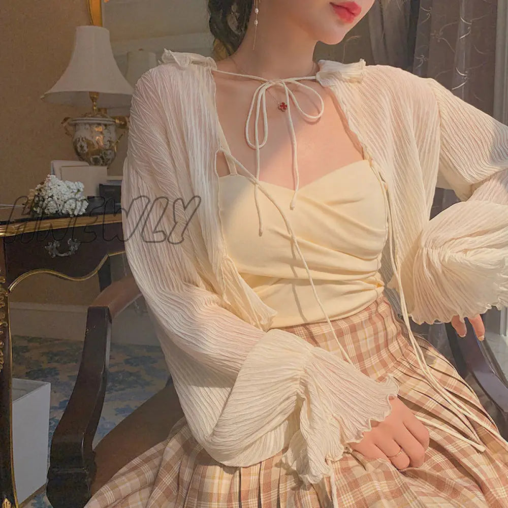 Hnewly Summer French Sweet Fairy Dress Women Elegant Pearl Button Floral Print Ruffles Party Female