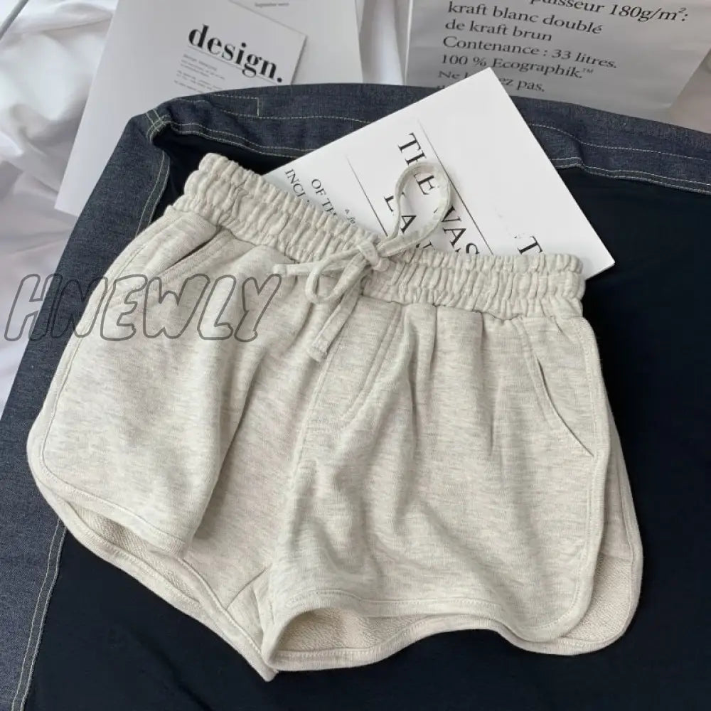 Hnewly Summer Gray Shorts Women Fashion Ladies Elastic Waists Short Pants Girl Casual Cotton Black