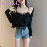 Hnewly Summer Ladies French Lace Sling Elegant Sexy Outerwear Women Short Beauty Back Sleeveless