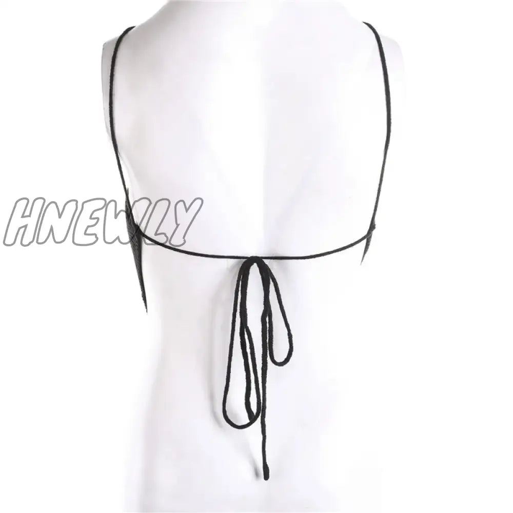 Hnewly Summer Ladies Sexy Backless Chest Wrap Women Solid Color Hanging Neck Lace-Up Sleeveless