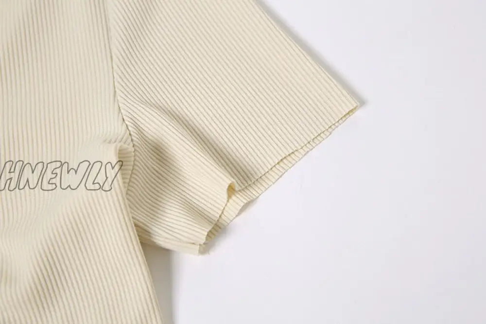 Hnewly Summer Midi Dress Women Black Lapel Knitted Split Robe Sexy Backless Short Sleeve Basic