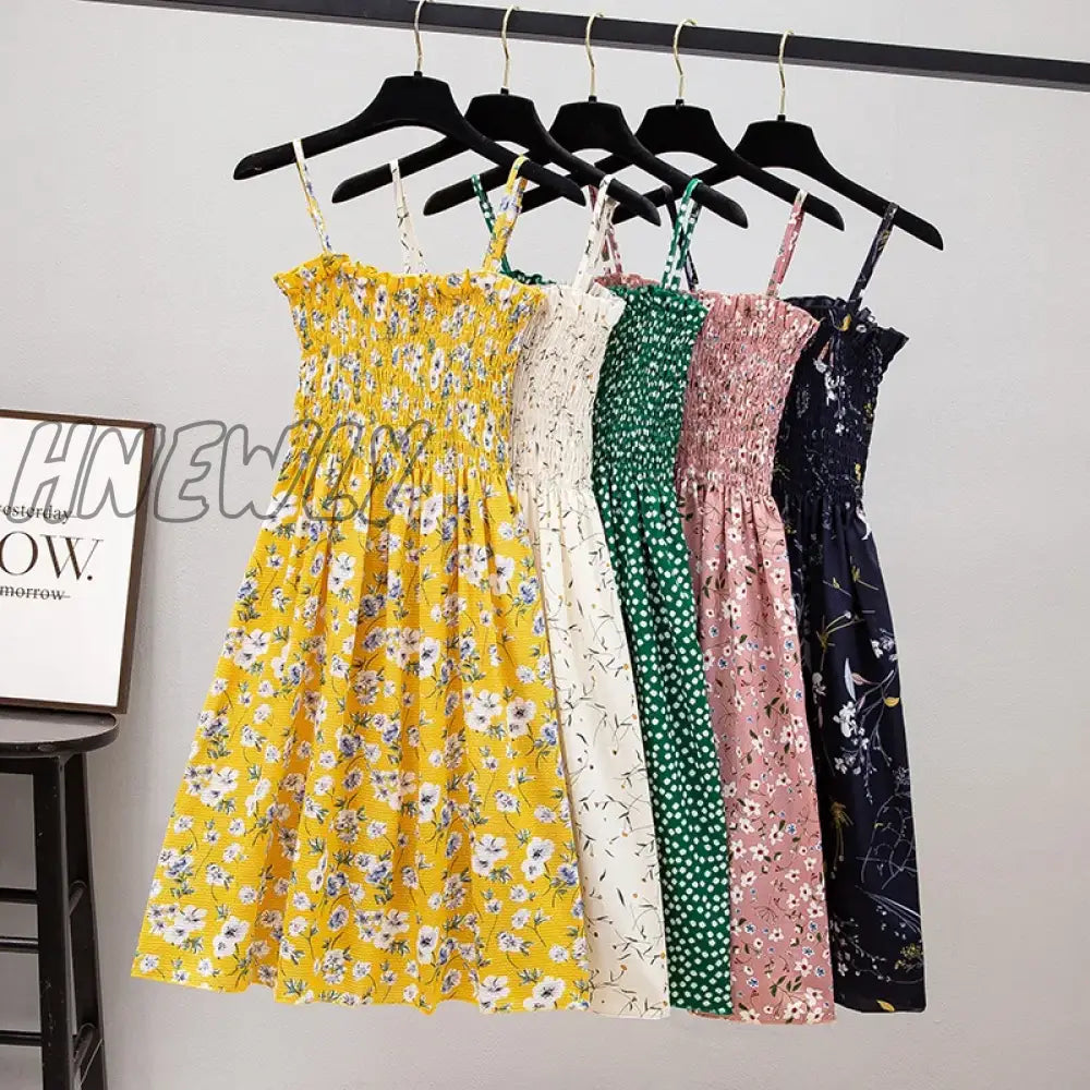 Hnewly Summer Mini Dresses Fashion Female Elastic High Waist Casual Spaghetti Strap Sleeveless