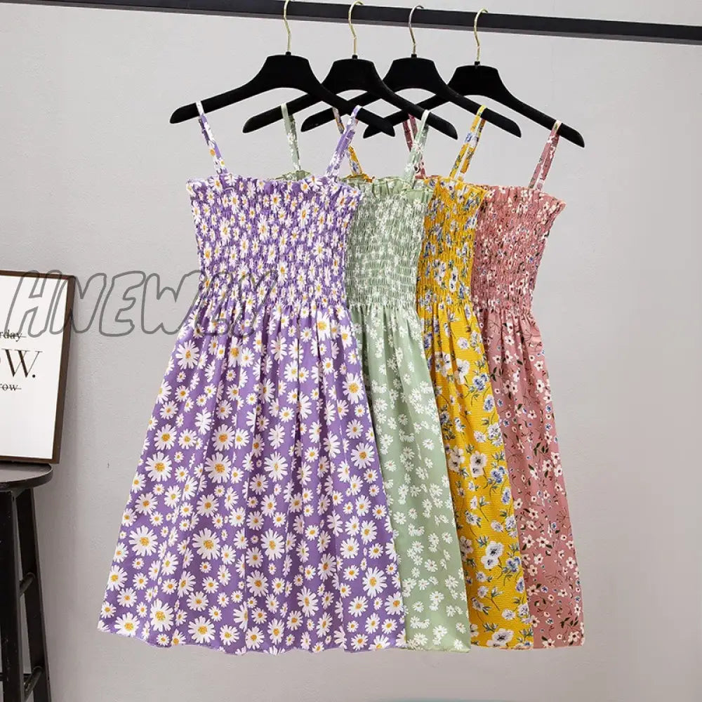 Hnewly Summer Mini Dresses Fashion Female Elastic High Waist Casual Spaghetti Strap Sleeveless