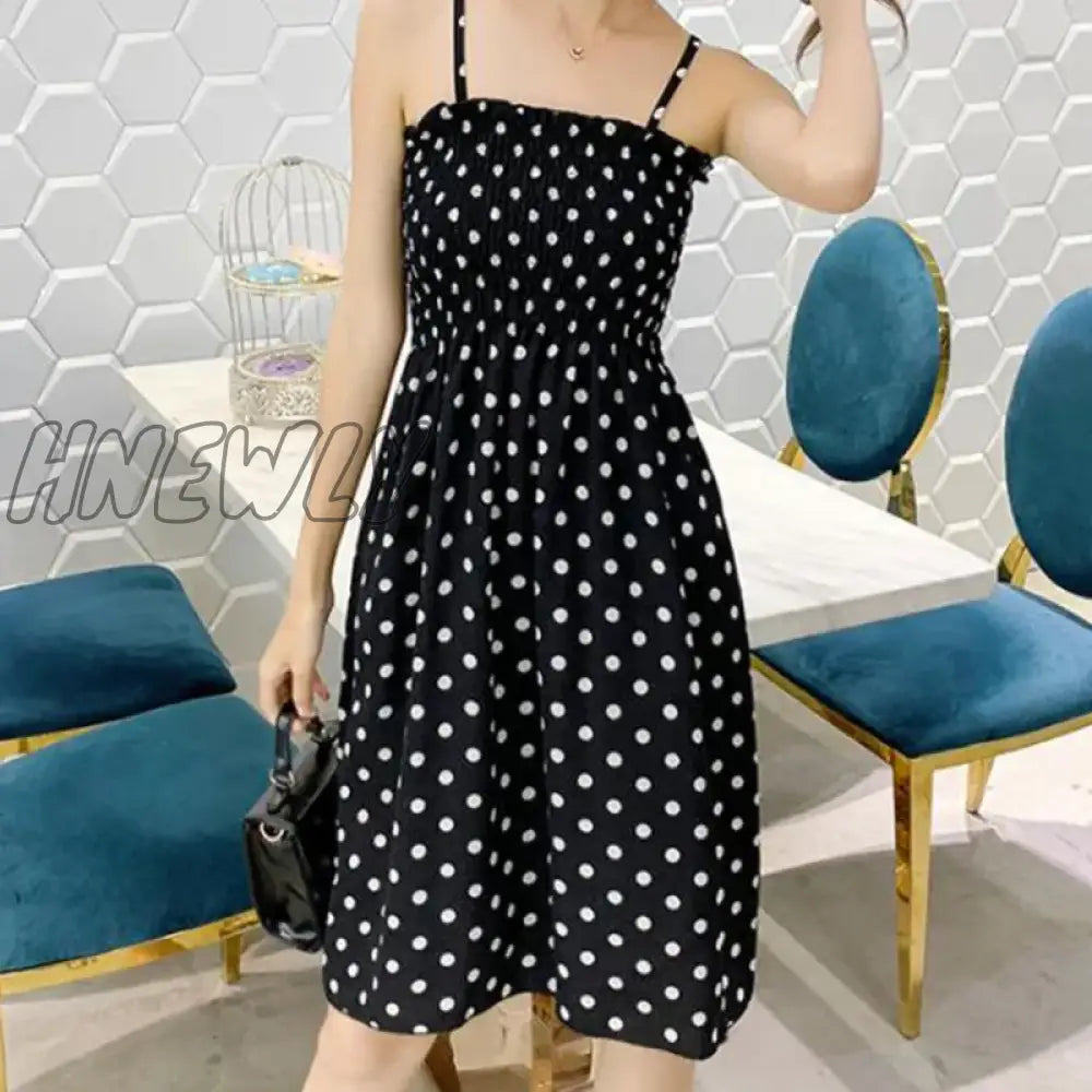 Hnewly Summer Mini Dresses Fashion Female Elastic High Waist Casual Spaghetti Strap Sleeveless