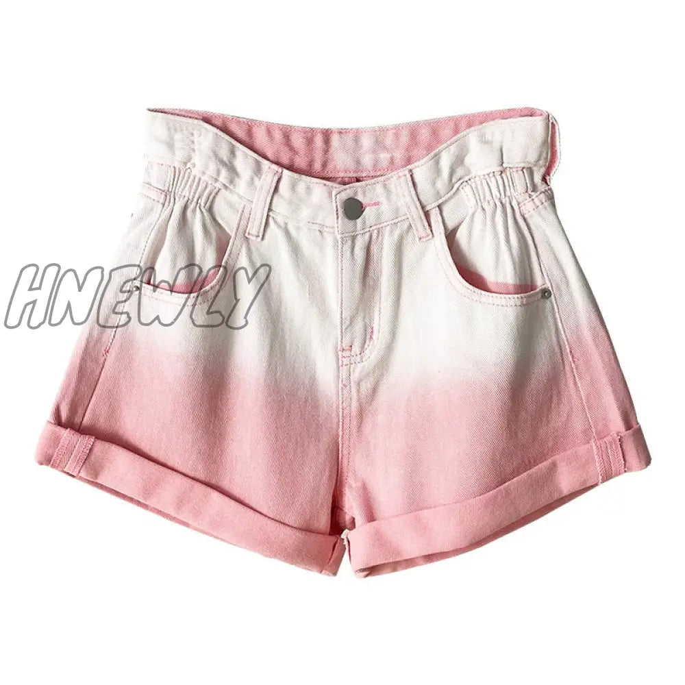 Hnewly Summer New Denim Shorts Women’s High Waist A-Line Version Slimming Gradual Color Changing