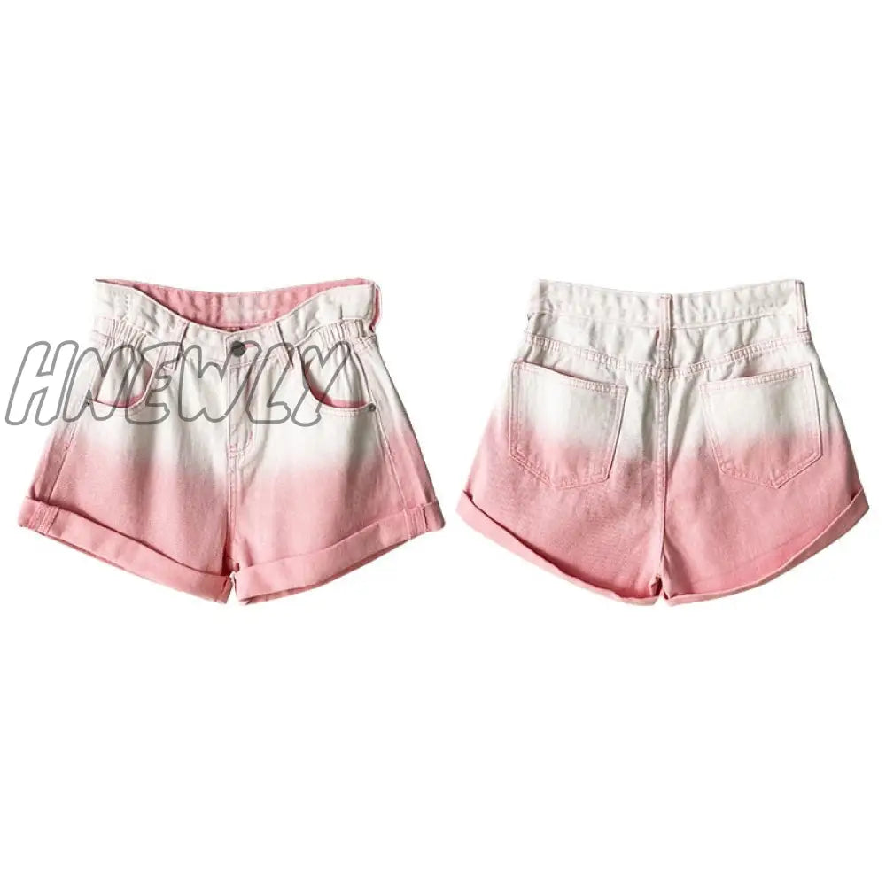Hnewly Summer New Denim Shorts Women’s High Waist A-Line Version Slimming Gradual Color Changing