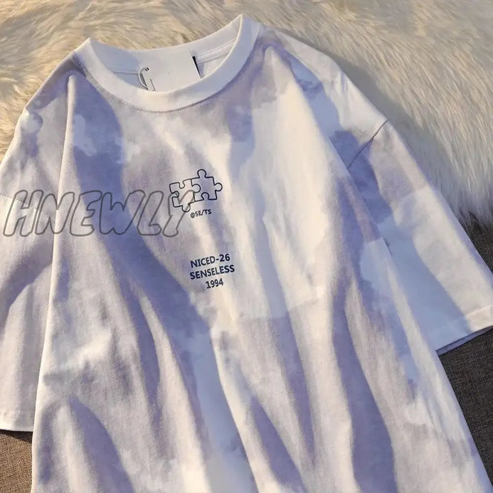 Hnewly Summer New Japanese Printing Cloud Moon Bear Letter Short-Sleeved T-Shirt Female Ins