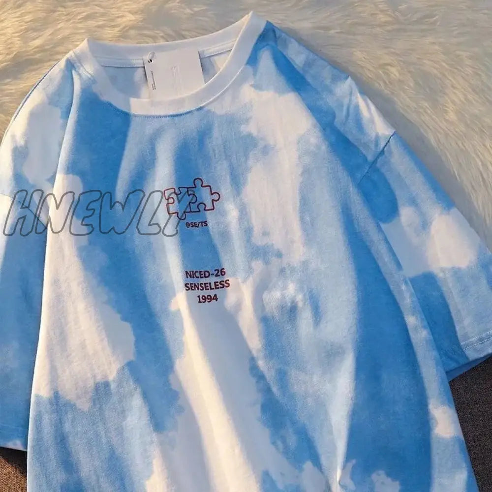 Hnewly Summer New Japanese Printing Cloud Moon Bear Letter Short-Sleeved T-Shirt Female Ins