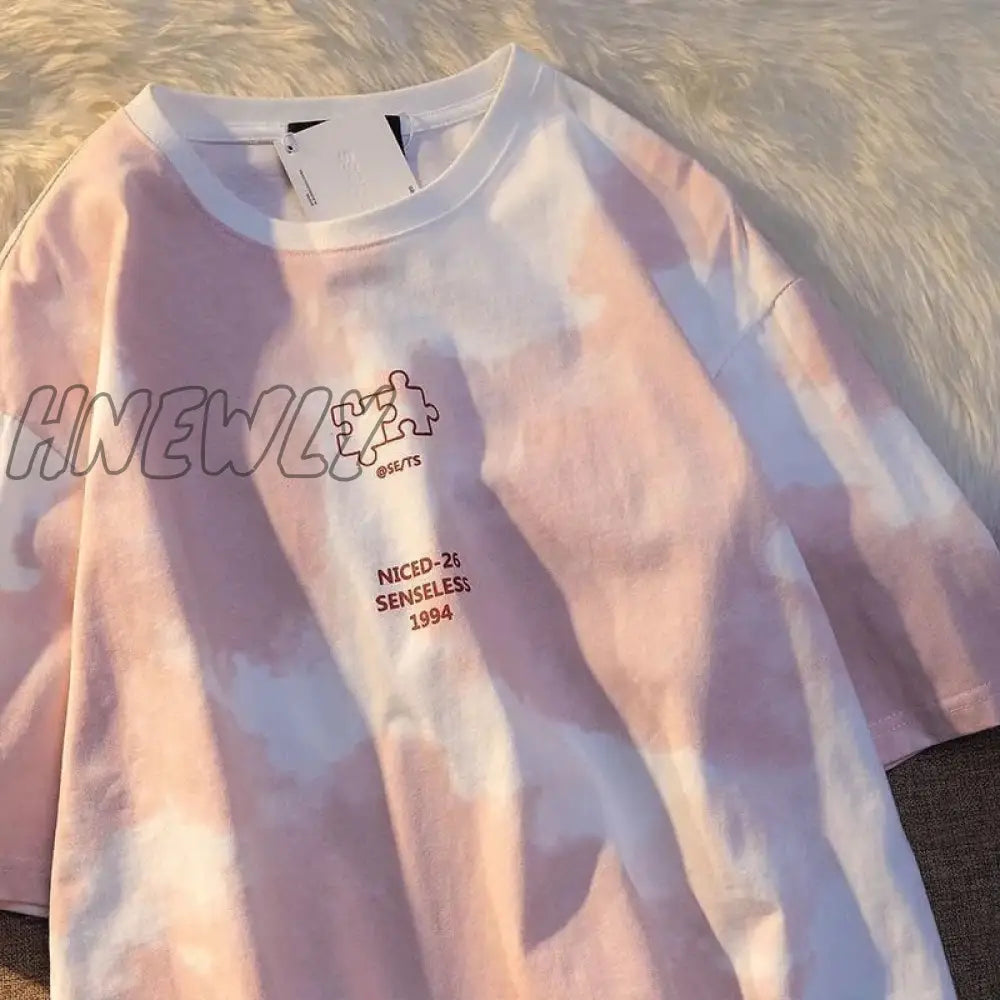 Hnewly Summer New Japanese Printing Cloud Moon Bear Letter Short-Sleeved T-Shirt Female Ins