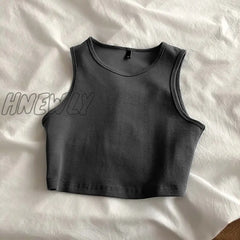 Hnewly Summer New Ladies Retro Crop Top High Waist Slimming Stretch Slim Short Sleeveless Bottoming