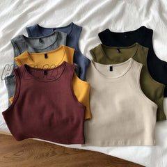 Hnewly Summer New Ladies Retro Crop Top High Waist Slimming Stretch Slim Short Sleeveless Bottoming