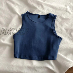 Hnewly Summer New Ladies Retro Crop Top High Waist Slimming Stretch Slim Short Sleeveless Bottoming