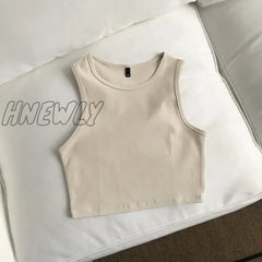 Hnewly Summer New Ladies Retro Crop Top High Waist Slimming Stretch Slim Short Sleeveless Bottoming
