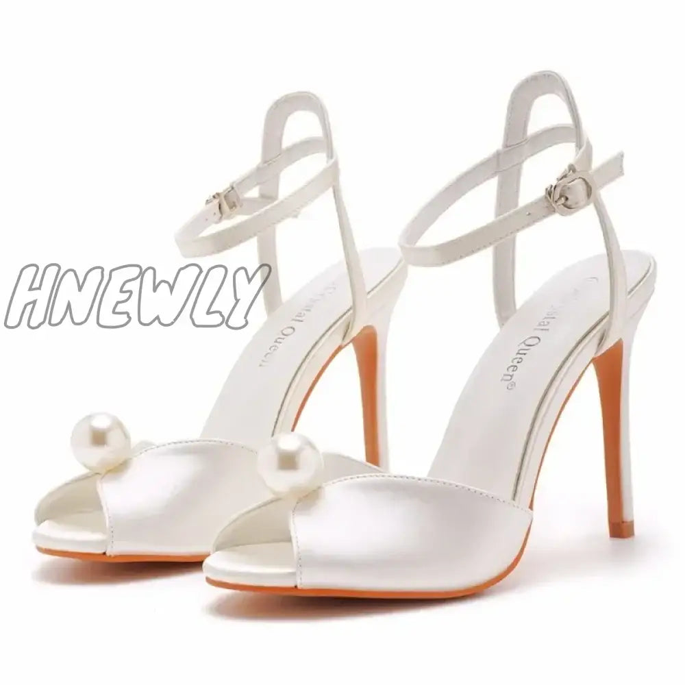 Hnewly Summer Shoes For Women Sandals Silk 10.5Cm Thin Heels Buckle Strap String Bead Dress Office