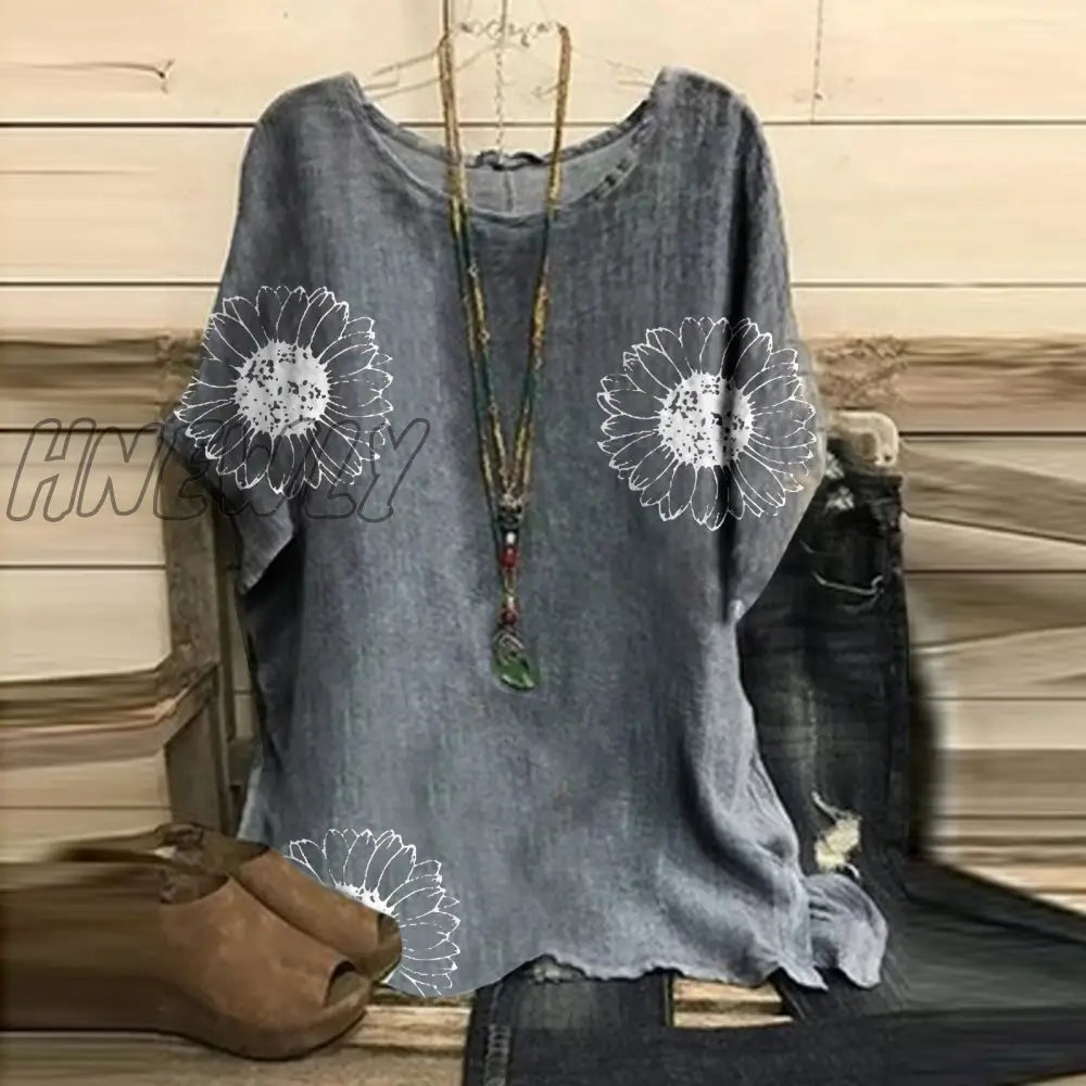 Hnewly Summer Short Sleeve Oversized T Shirt Casaul Tops Women Blusas Vintage Clothes Floral