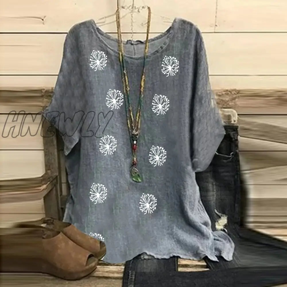Hnewly Summer Short Sleeve Oversized T Shirt Casaul Tops Women Blusas Vintage Clothes Floral