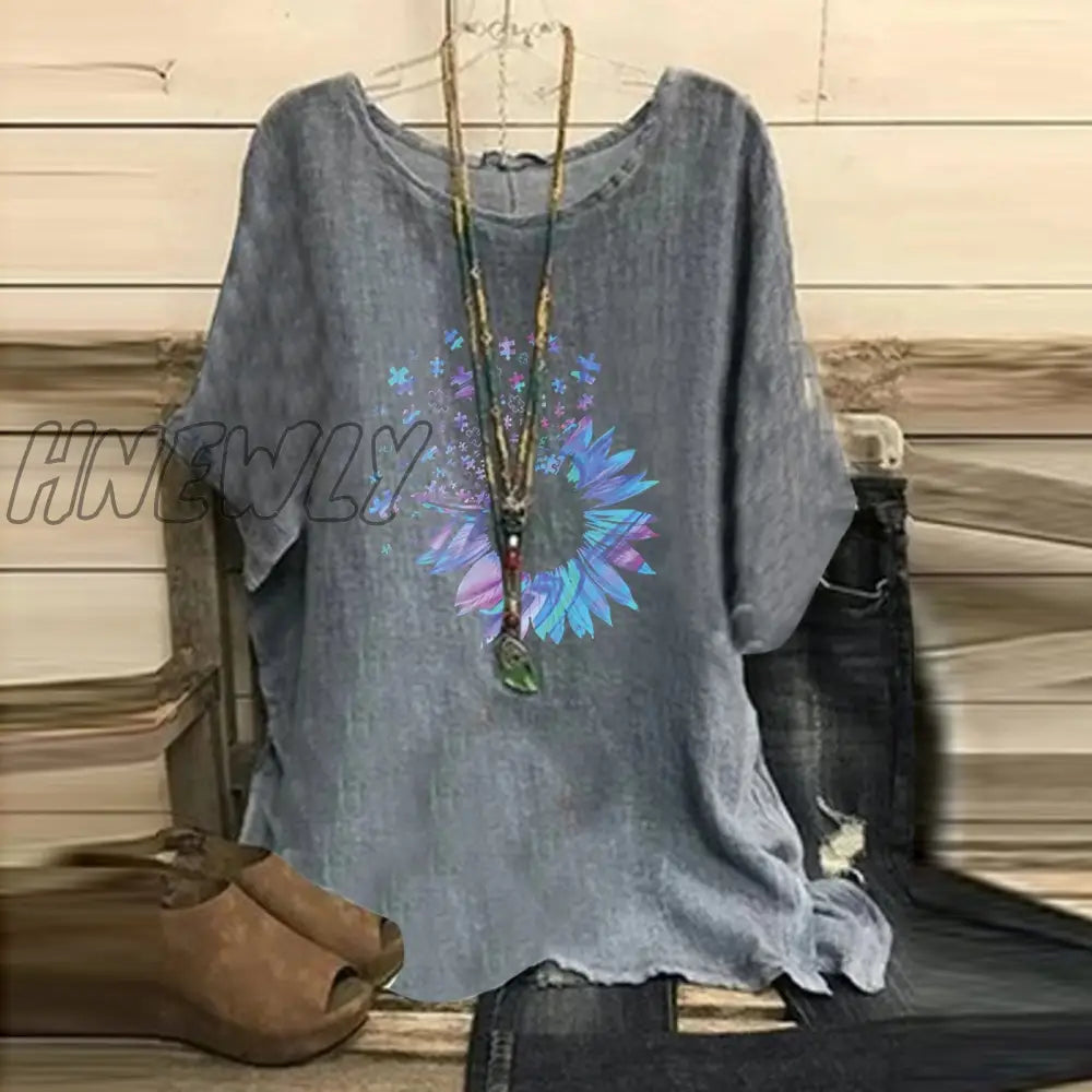 Hnewly Summer Short Sleeve Oversized T Shirt Casaul Tops Women Blusas Vintage Clothes Floral