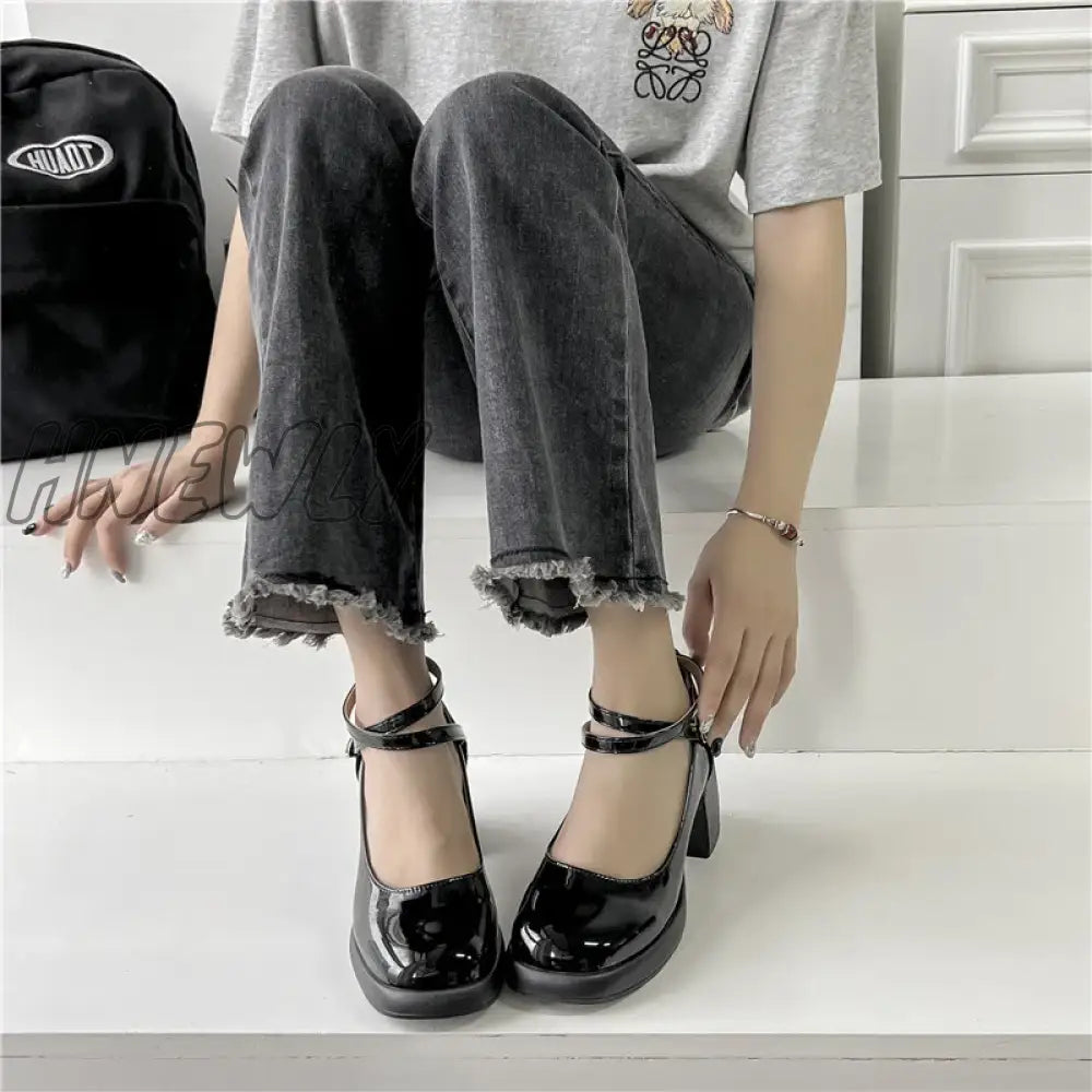 Hnewly Summer Solid Color Light Mouth Shiny Leather Surface One Line Buckle Strap Versatile Women