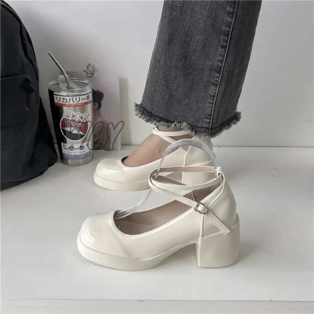 Hnewly Summer Solid Color Light Mouth Shiny Leather Surface One Line Buckle Strap Versatile Women