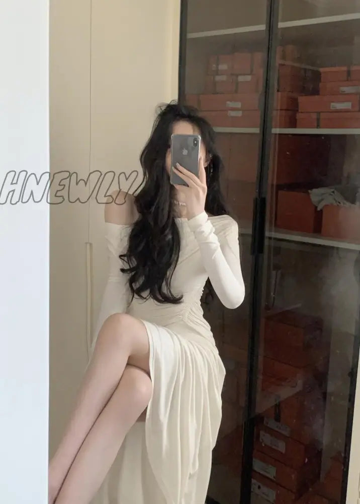 Hnewly Summer Spring New Elegant Long Sleeve Off Shoulder Dress Women Sexy Party Lady Fashion