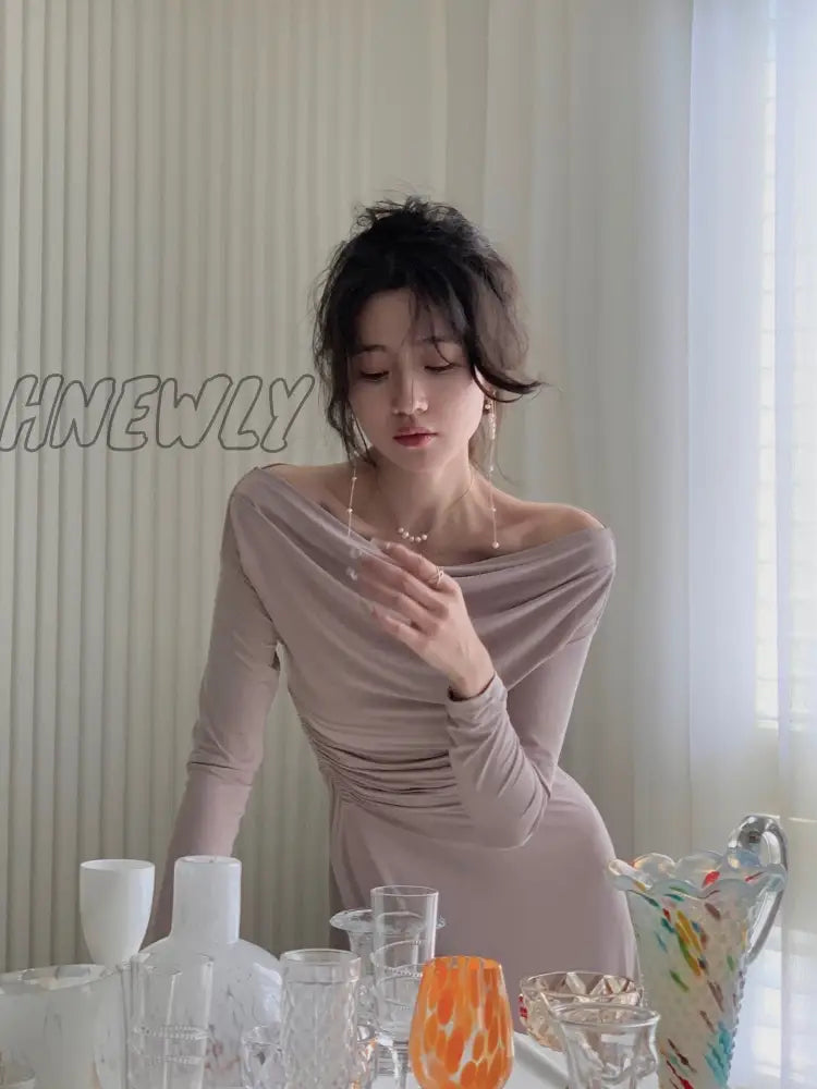Hnewly Summer Spring New Elegant Long Sleeve Off Shoulder Dress Women Sexy Party Lady Fashion