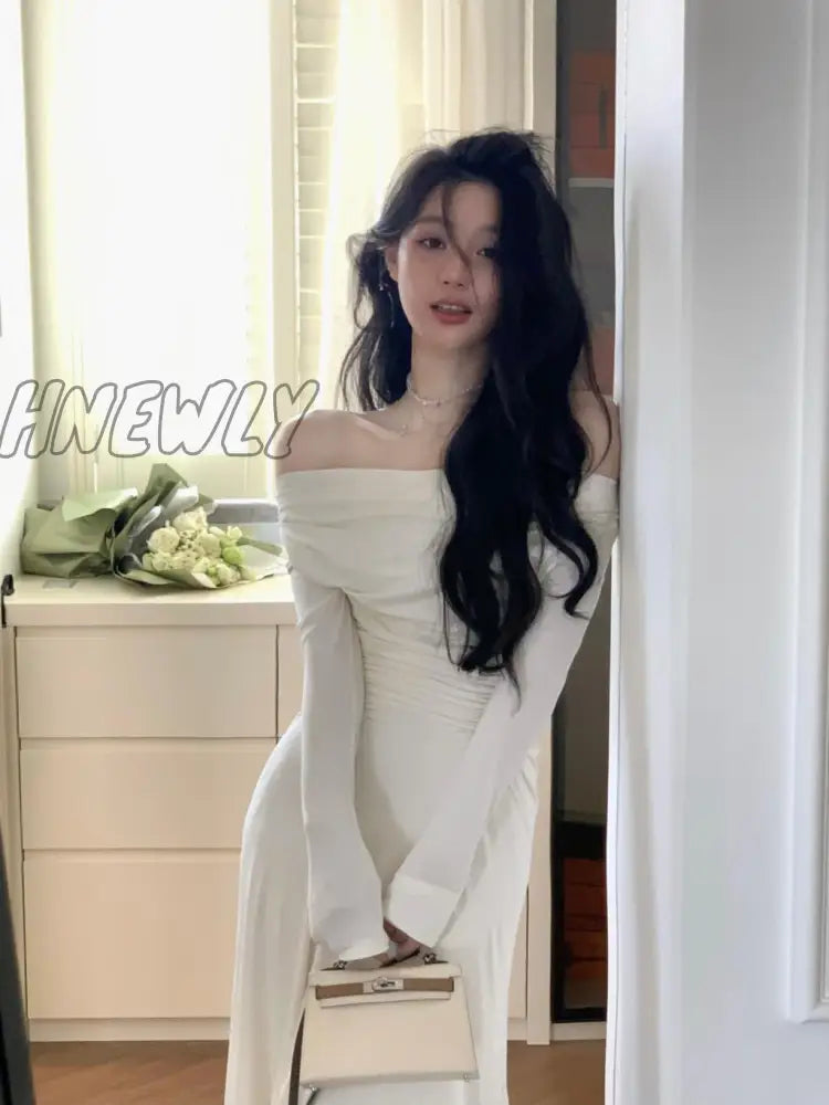 Hnewly Summer Spring New Elegant Long Sleeve Off Shoulder Dress Women Sexy Party Lady Fashion