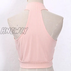 Hnewly Summer Tank Tops Women Sleeveless Turtleneck Cut Out Knit Crop Sexy Vintage Bustier Corset