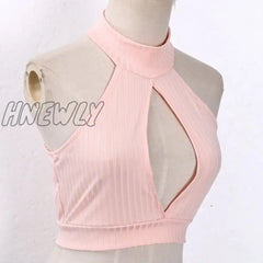 Hnewly Summer Tank Tops Women Sleeveless Turtleneck Cut Out Knit Crop Sexy Vintage Bustier Corset