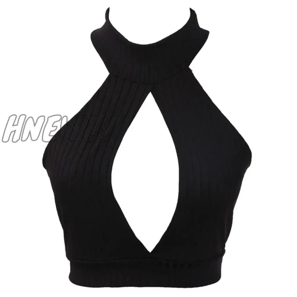 Hnewly Summer Tank Tops Women Sleeveless Turtleneck Cut Out Knit Crop Sexy Vintage Bustier Corset