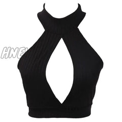 Hnewly Summer Tank Tops Women Sleeveless Turtleneck Cut Out Knit Crop Sexy Vintage Bustier Corset