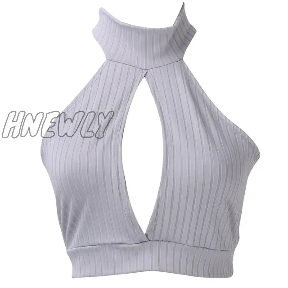 Hnewly Summer Tank Tops Women Sleeveless Turtleneck Cut Out Knit Crop Sexy Vintage Bustier Corset