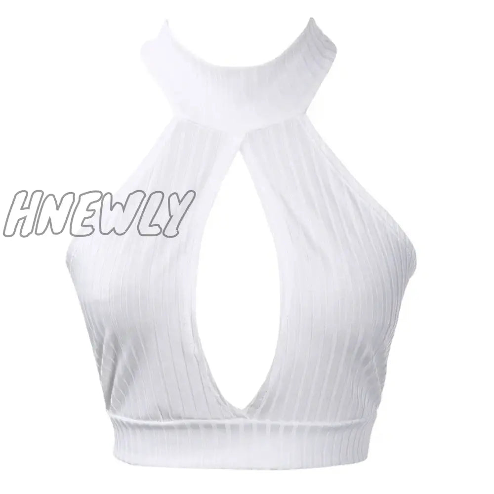 Hnewly Summer Tank Tops Women Sleeveless Turtleneck Cut Out Knit Crop Sexy Vintage Bustier Corset